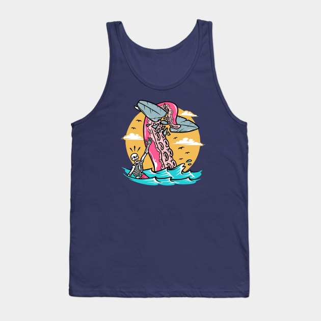 Octopus Attacks a Skeleton Surfer Tank Top by SLAG_Creative